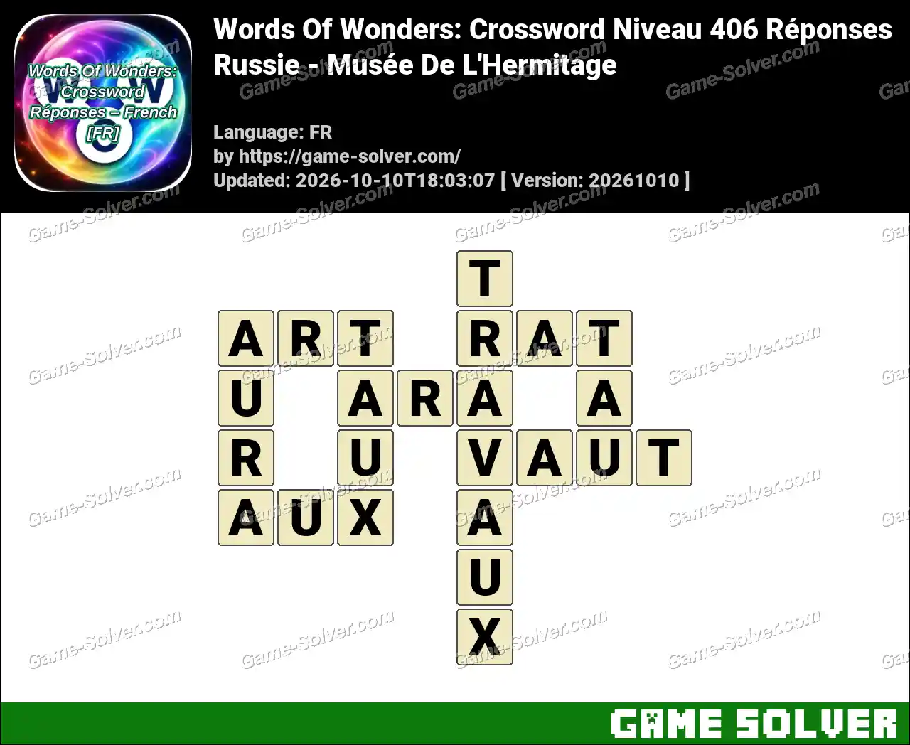 Words Of Wonders: Crossword Niveau 406 Réponses – Russie – Musée De L’Hermitage